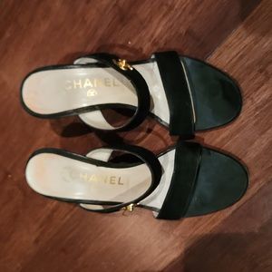 Chanel Black Suede Sandals Slides Mules Shoes 36